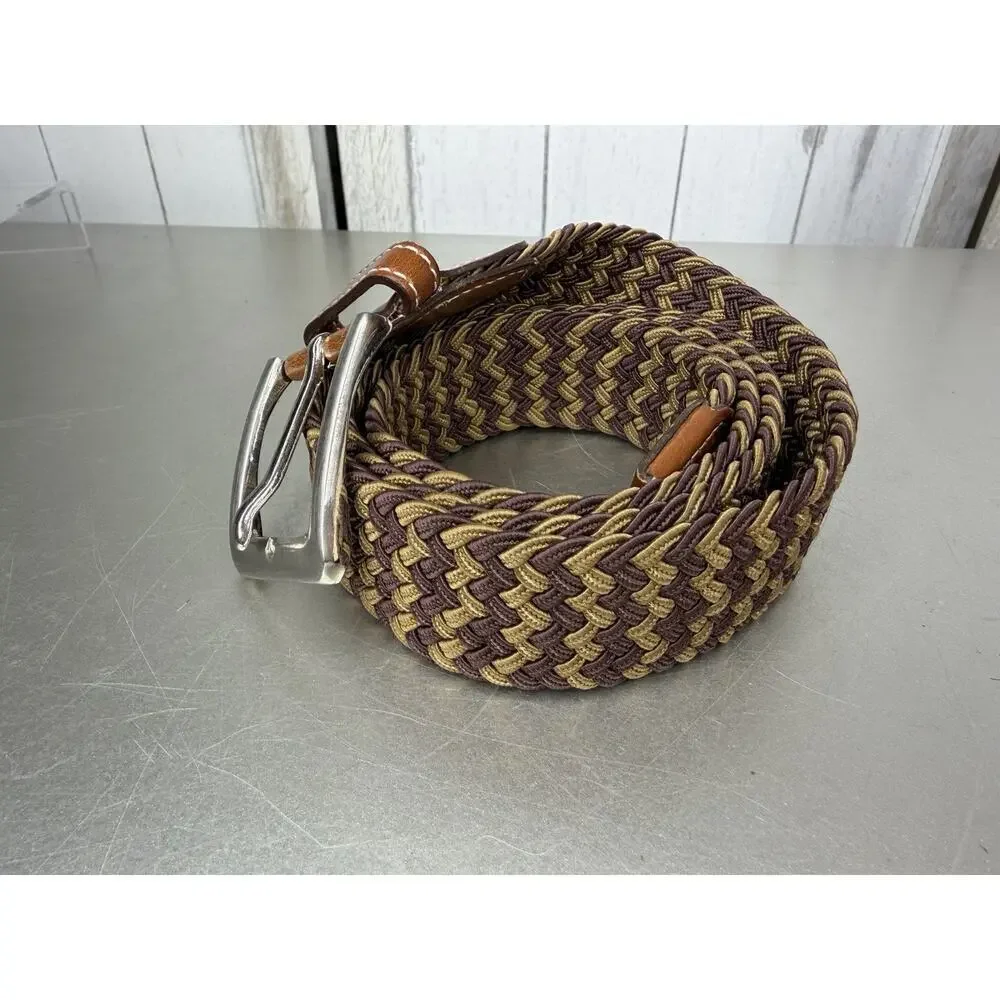 Woven Brown & Camel Tan Belt Leather Accent Size 41 Zig Zag